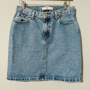 Tommy Hilfiger Cotton Mini Skirt Size 8 Light Wash Denim Vintage 90s Y2K Blue